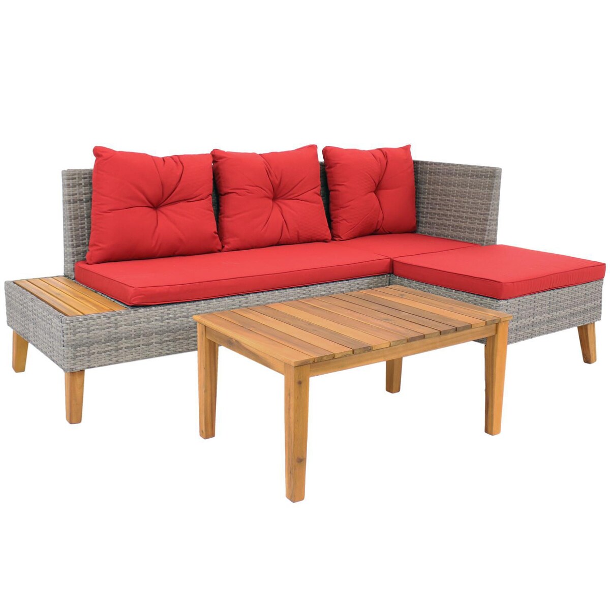 Ultimate Patio 2-Piece Resin Wicker Patio Sectional Set W/ Acacia Coffee Table