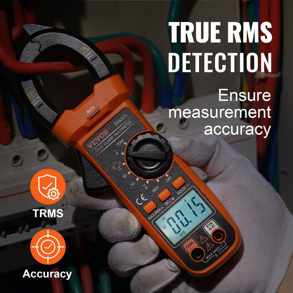 VEVOR 600 Amp Digital Clamp Meter DCAC Multimeter True RMS Auto Ranging 4000 Max Reading NCV Measurement LED Backlight QXBFZDKCWAC60TQ7CV0