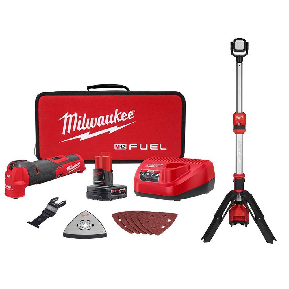 MW M12 FUEL 12V Lithium-Ion Cordless Oscillating Multi-Tool Kit with M12 Rocket Stand Light 2526-21XC-2132-20