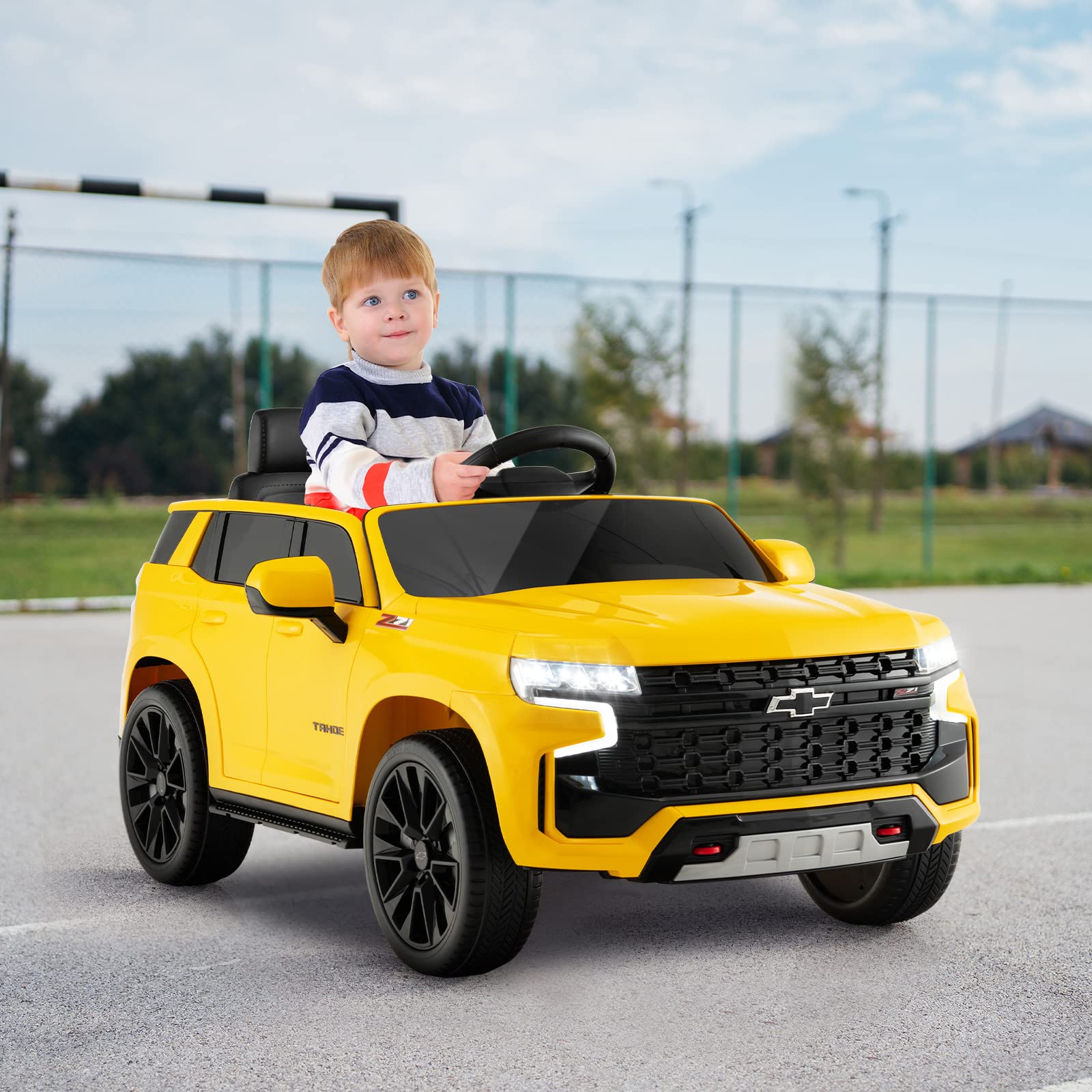 Costzon Ride on Car, 12V Licensed Chevrolet Tahoe Battery Powered Electric Vehicle, Electric SUV for Kids