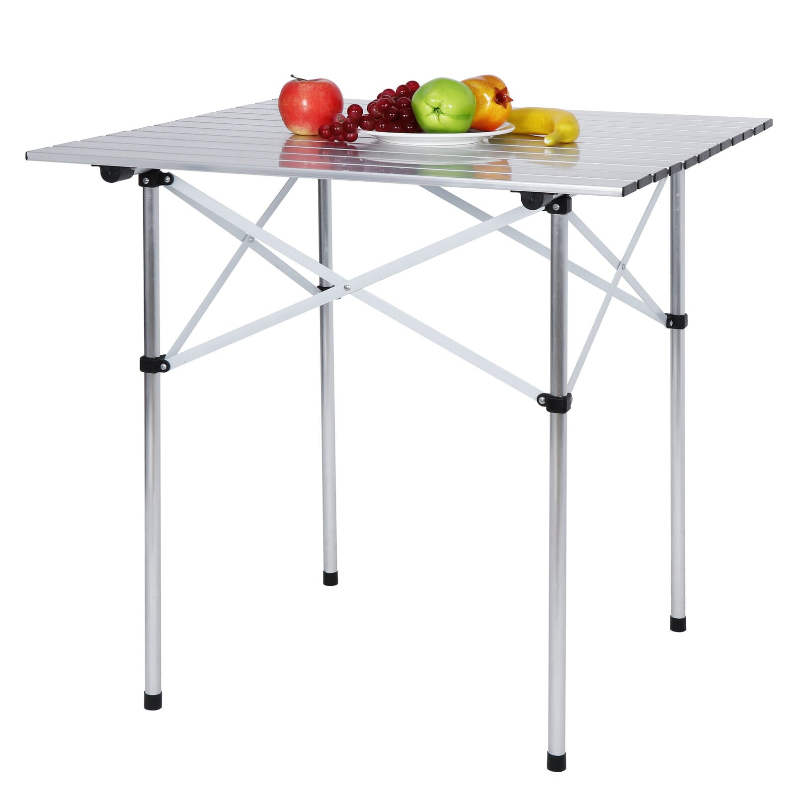 ZENSTYLE Sturdy Folding Camping Table with Aluminum Table Top and Carry Bag for Picnic Camp Portable, Silver, 27.6 in, 27.6 in