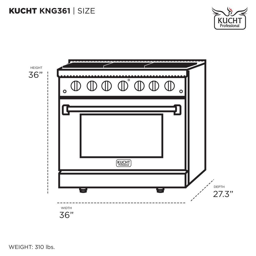 Kucht Custom KNG 36 in. 5.2 cu. ft. Natural Gas Range with Convection Oven in White with White Knobs and Gold Handle KNG361-W-GOLD