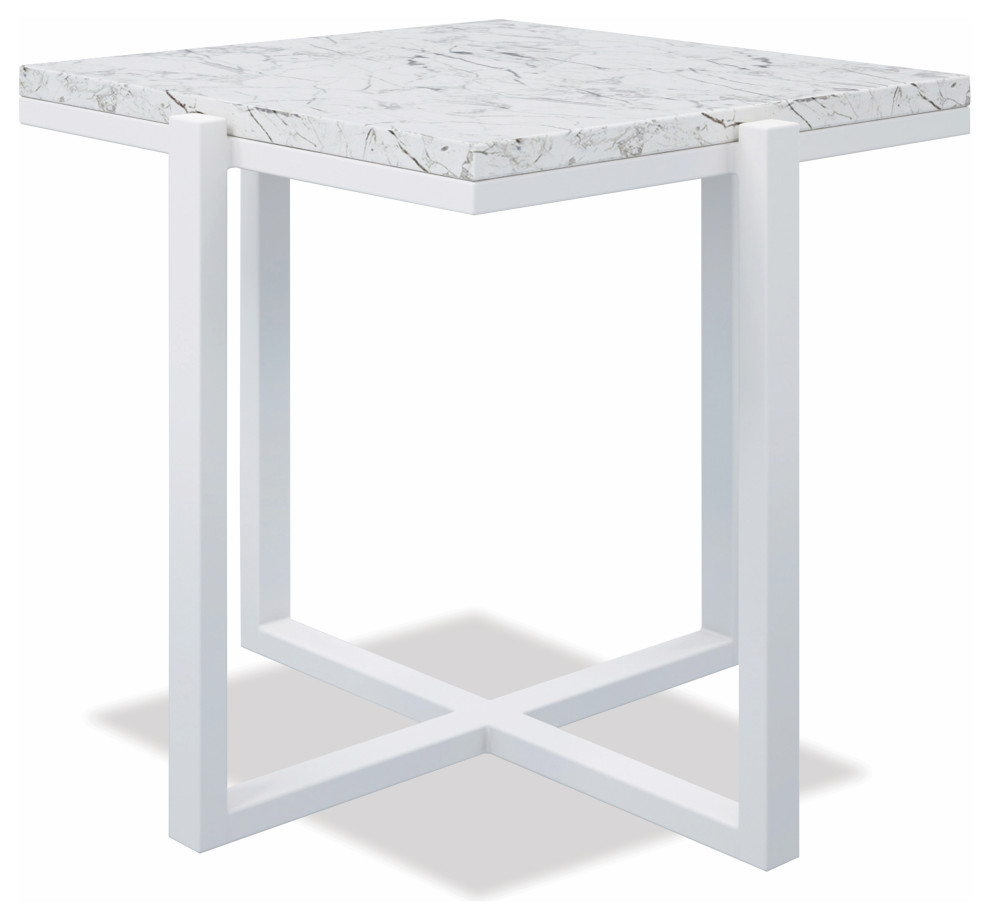 Square End Table With Honed Carrara Marble  Frost   Transitional   Outdoor Side Tables   by Sunset West Outdoor Furniture  Houzz