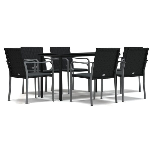 vidaXL Patio Dining Set Table and Chair with Cushions Poly Rattan and Steel