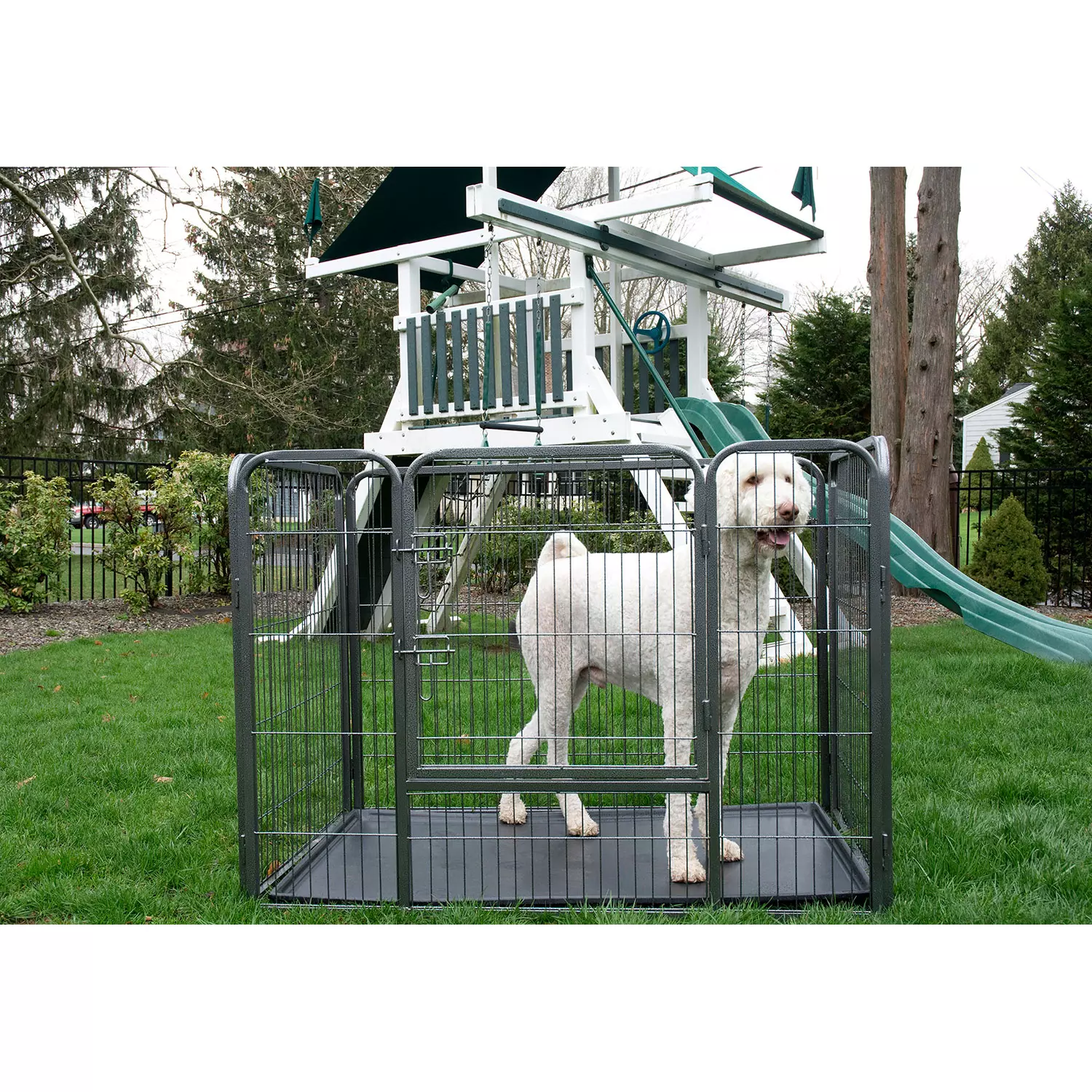 Iconic Pet Heavy Duty Rectangle Tube Pet Training Kennel/Dog Crate in Two Sizes – Pet Exercise Pen with Bottom Tray， Front Facing Door Dog Cage for Easy Access， Easy to Assemble Puppy Playpen