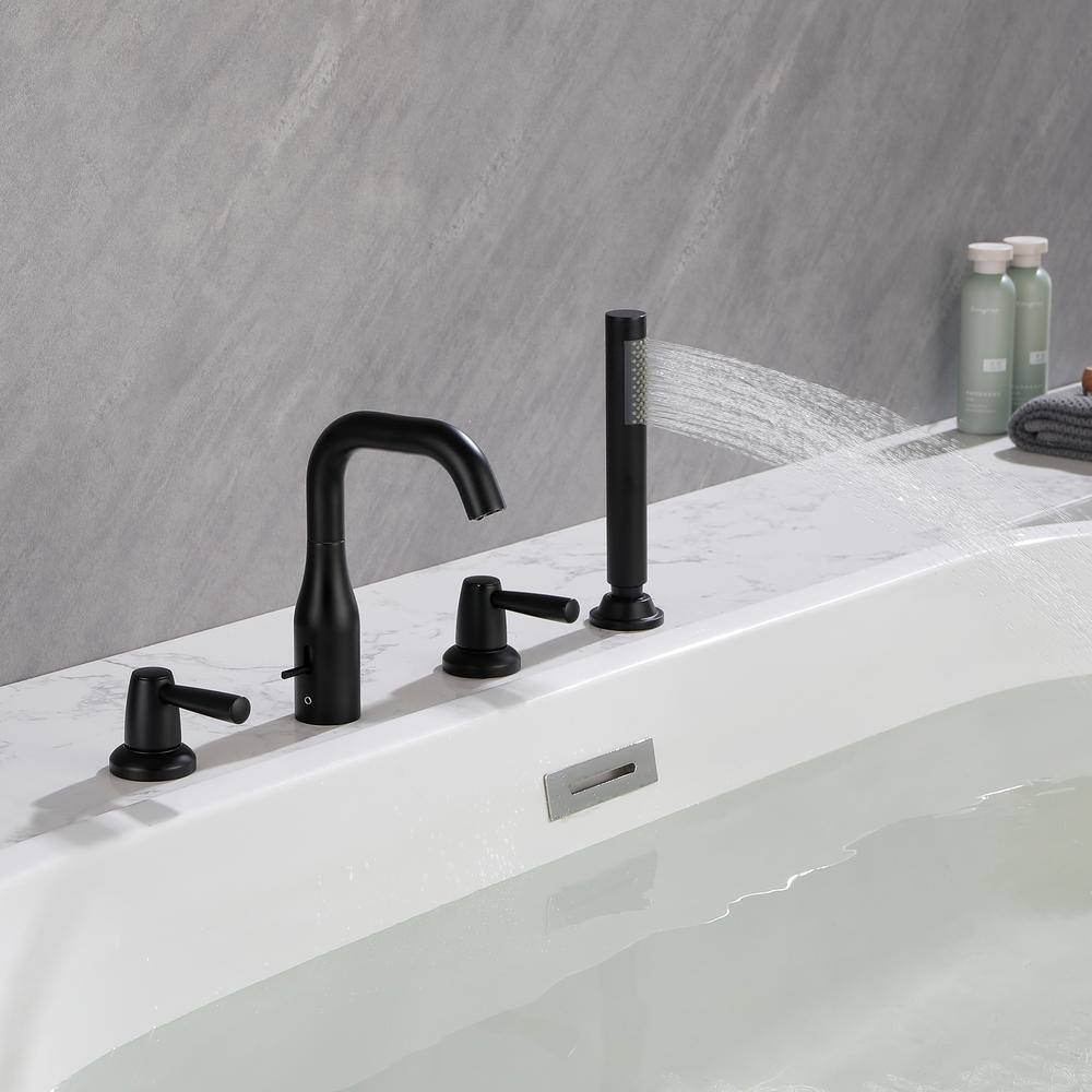 WELLFOR 3-Handle Deck-Mount Roman Tub Faucet with Hand Shower in Matte Black WK0506