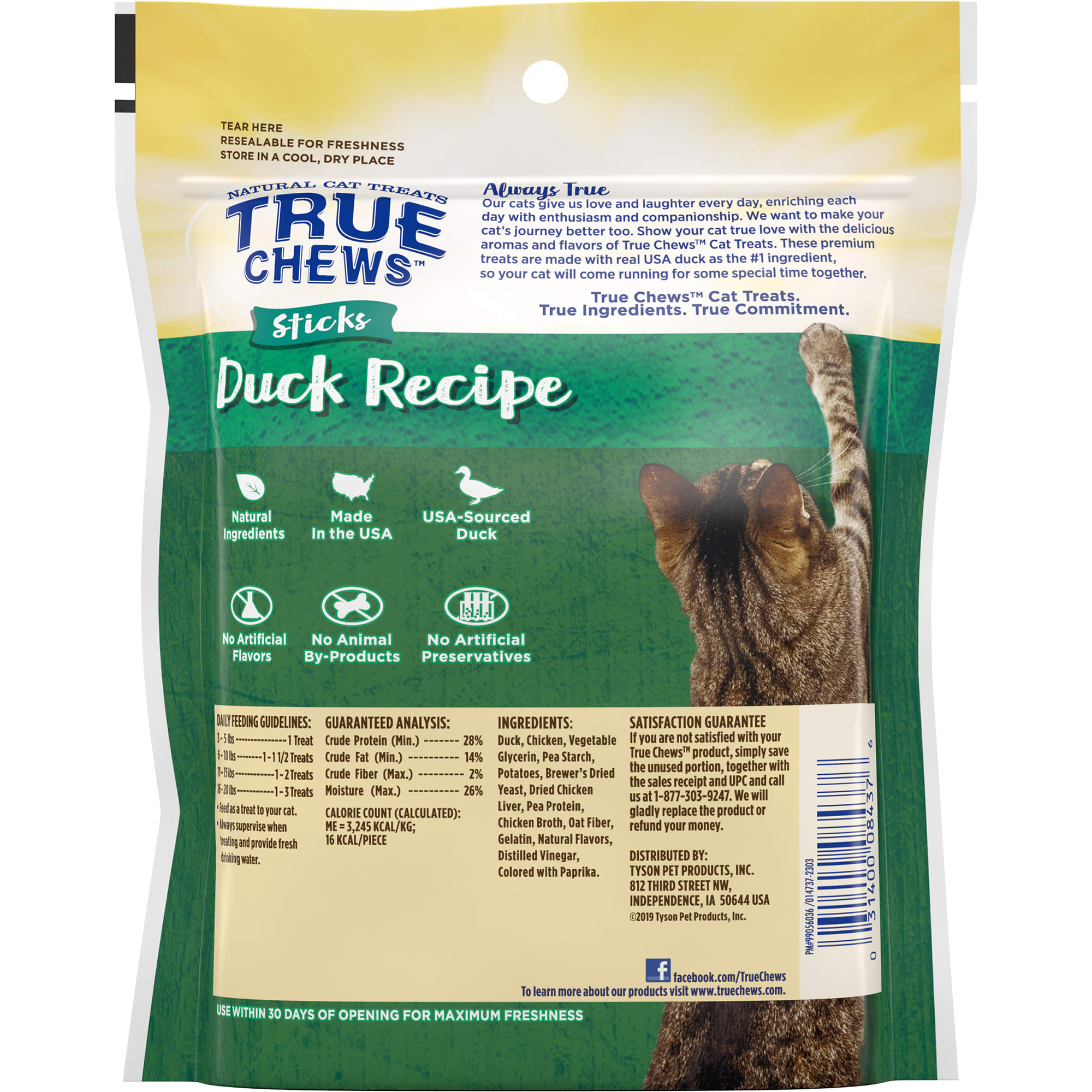 True Chews Stick Duck Recipe Cat Treat， 3 oz.