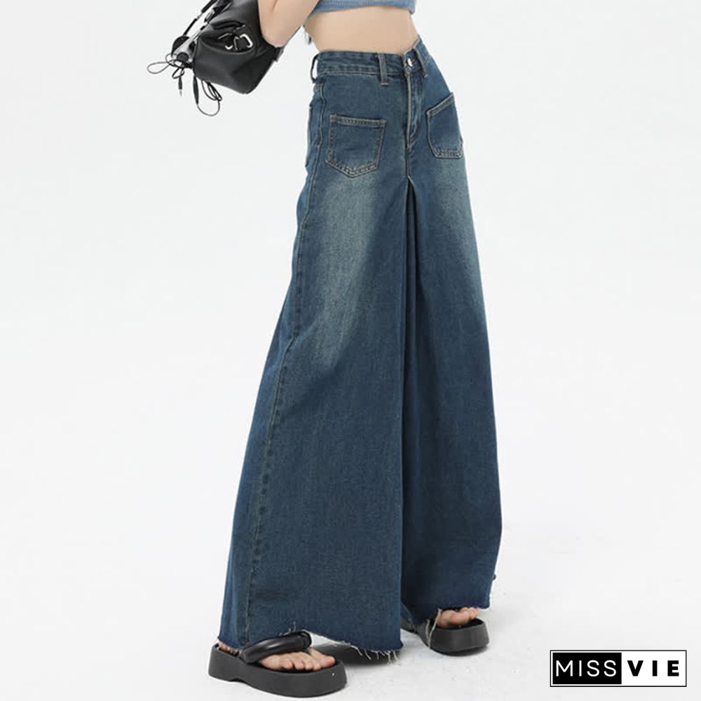 Retro High Waist Wide Leg Casual Denim Pants