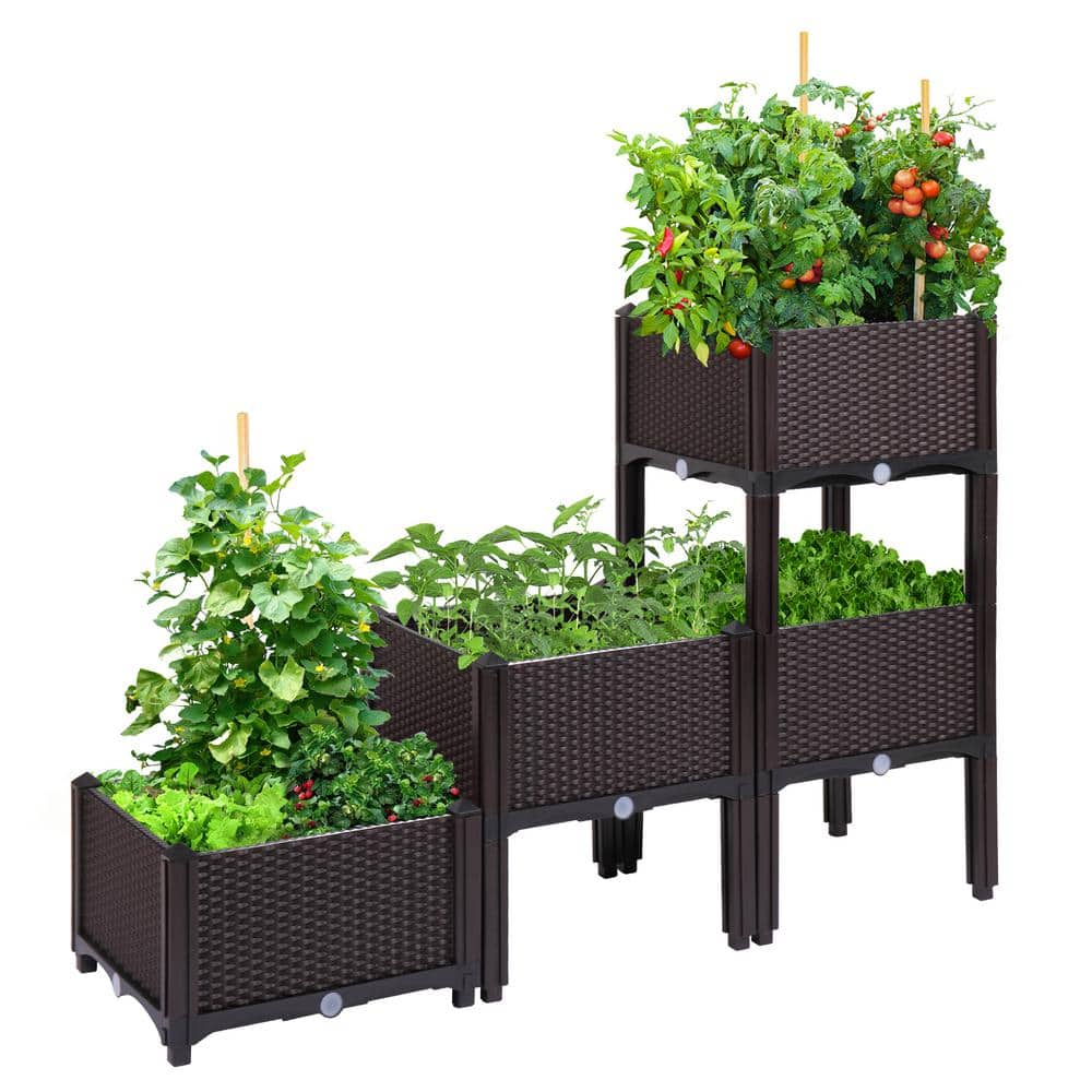 JAXPETY 15 in. x 15 in. Plastic Elevated Garden Bed Table Raised Planter Box (4-Set) HG61S0845