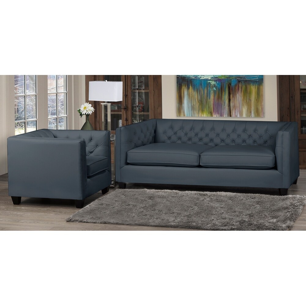 Windsor Top Grain Tufted Leather Sofa and Armchair Set