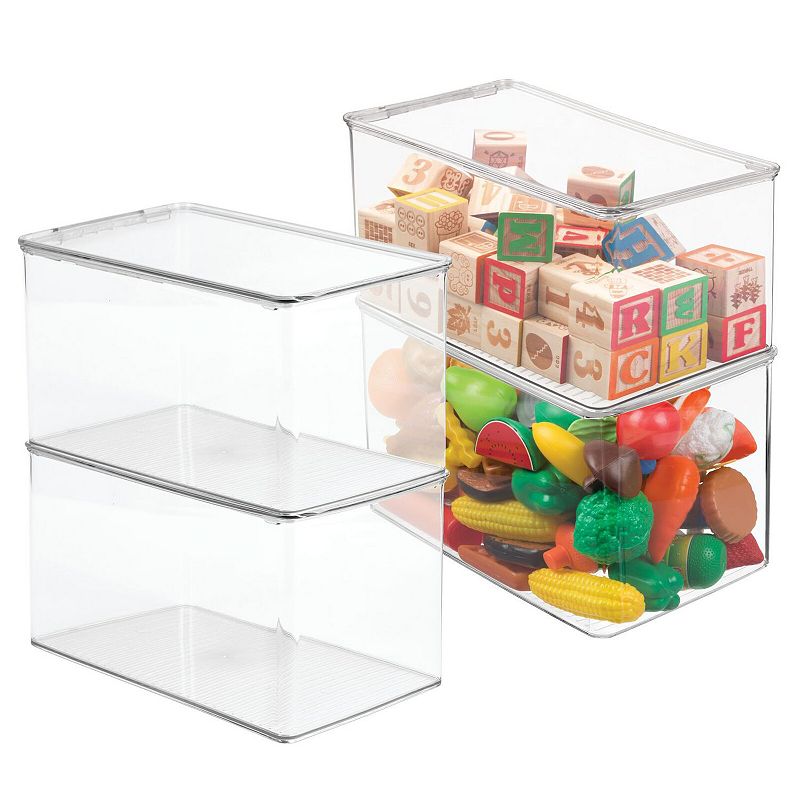 mDesign Plastic Stackable Toy Storage Container Box， Hinge Lid， 12.75 x 7.25 x 7 - 4 Pack