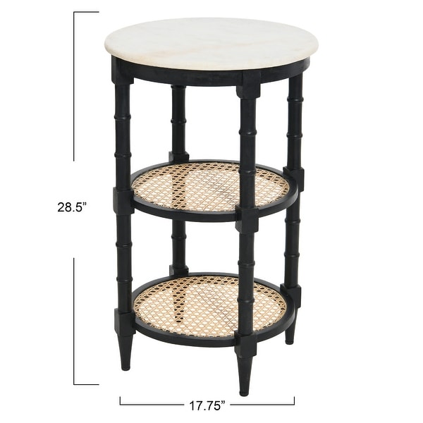 Mango Wood and Woven Cane Side Table