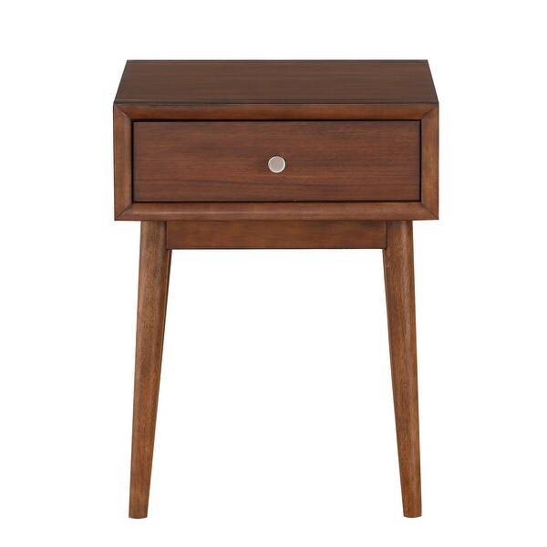 1 Drawer Wooden End Table with Splayed Legs， Walnut Brown