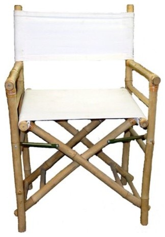 Set of 2 Pieces Iron Bamboo Director Chair  White Canvas  35 quotH   Asian   Folding Chairs And Stools   by Master Garden Products  Houzz