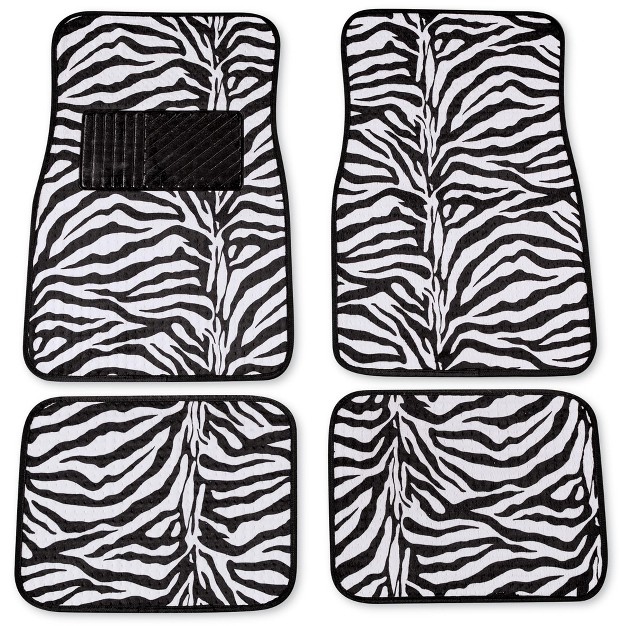 Collections Etc Universal Front And Back Seat Zebra Print Car Mats Set Of 4 Black