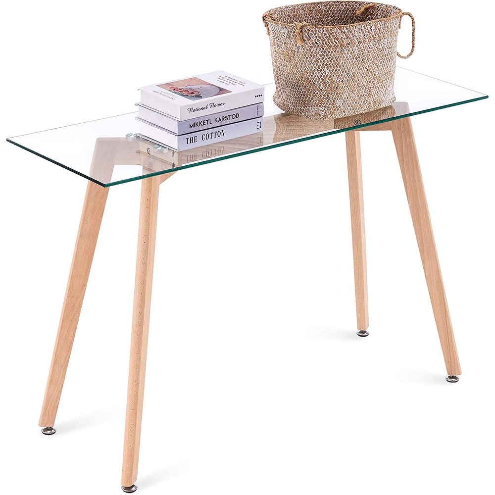 Ivinta Narrow Glass Desk Glass Console Table Glass Writing Desk Computer Desk   15.8*43.3*29.3