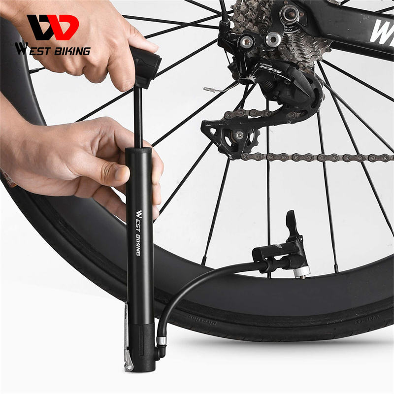 WEST BIKING Mini Cycling Hand Pump With Barometer Aluminum oy Cycle 120PSI Pump Lightweight Bicycle Accessories Bike Pumps