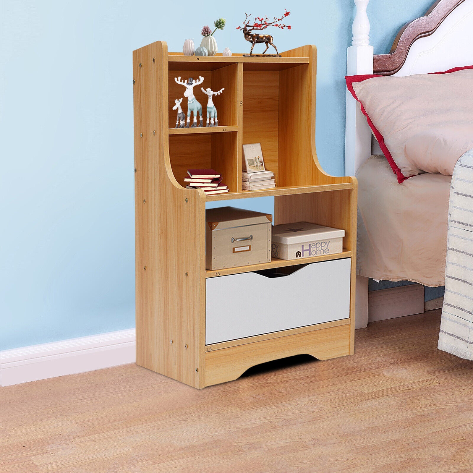 OUKANING Multifunctional Nightstand Bedside Table Children's Room Studying Table