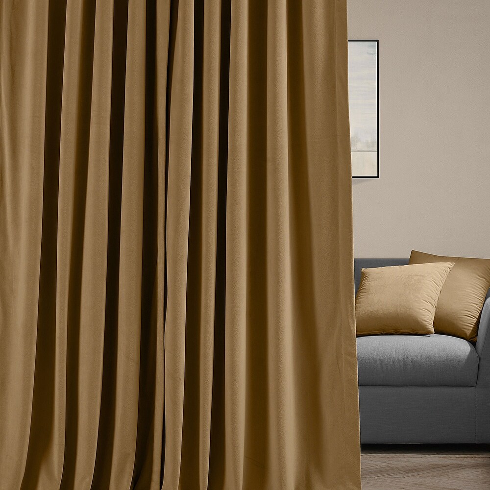 Exclusive Fabrics Signature Extra Wide Amber Gold Velvet Blackout Curtain (1 Panel)   Luxurious Blackout Drapery