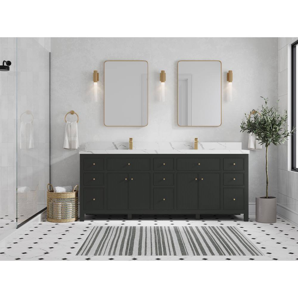 Willow Collections Sonoma 84 in. W x 22 in. D x 36 in. H Double Sink Bath Vanity in Black Top with 2 in. Calacatta Qt. Top SON_BLT_CA_LZ_84