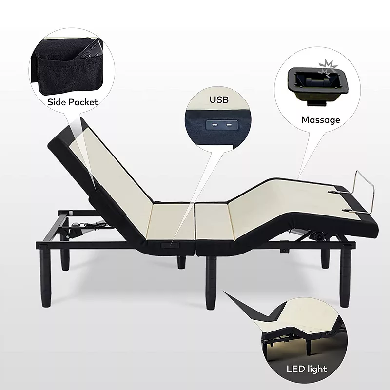 Applied Sleep Adjustable Bed Frame w/ Massage Zones and Bluetooth Control， Full