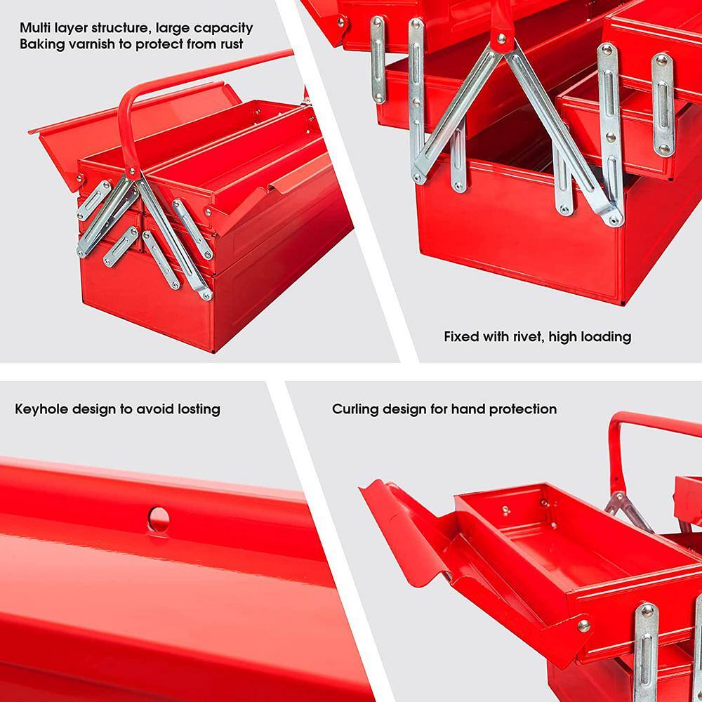 Big Red 17.7 in. L x 7.9 in. W x 8.2 in. H Steel Foldable Portable Tool Box with 5 Tool Trays ANTBC-128R