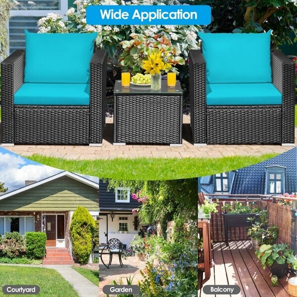 3 Pieces Patio wicker Furniture Set with Cushion