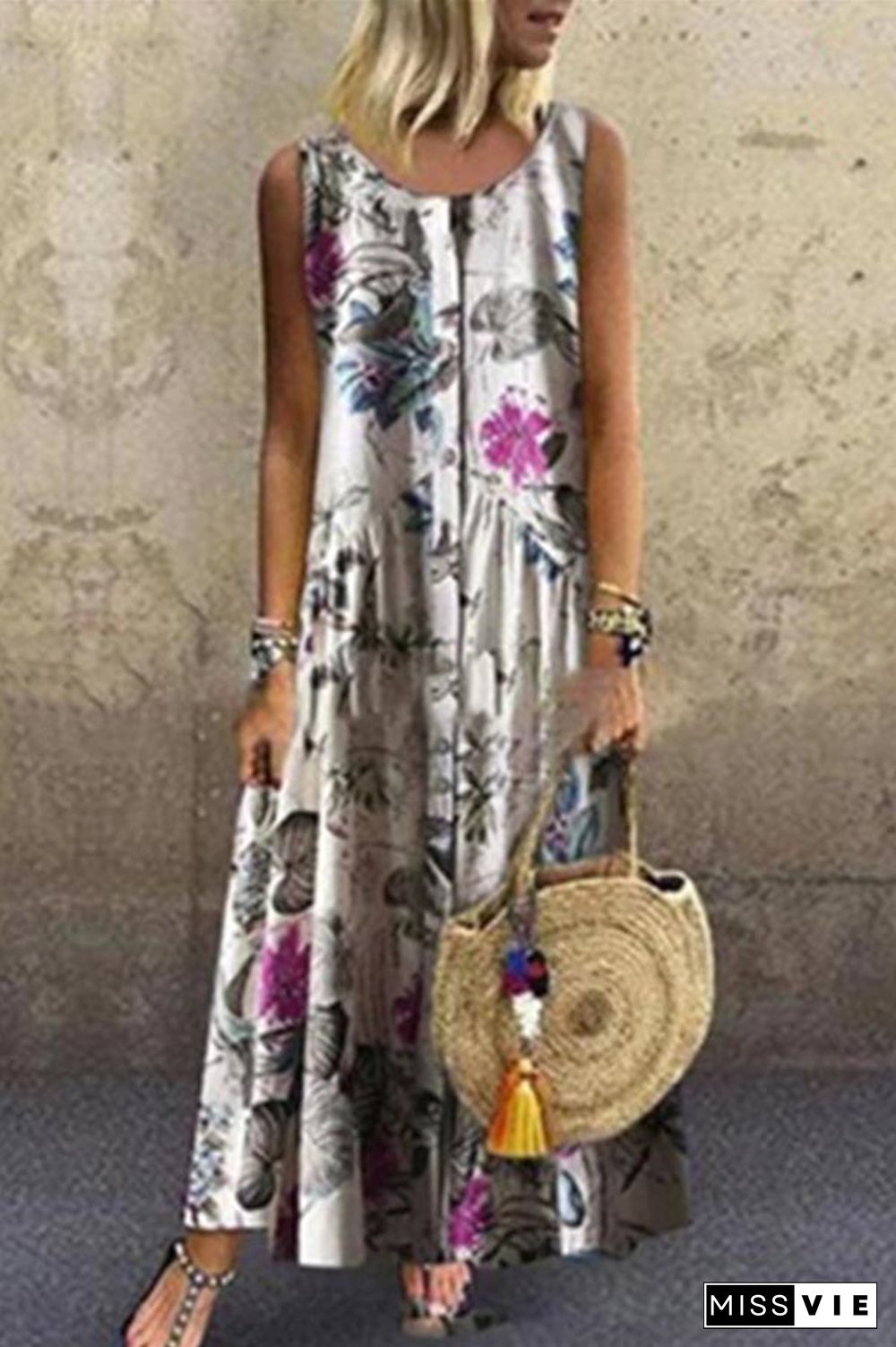 Floral Button Tank Maxi Dress