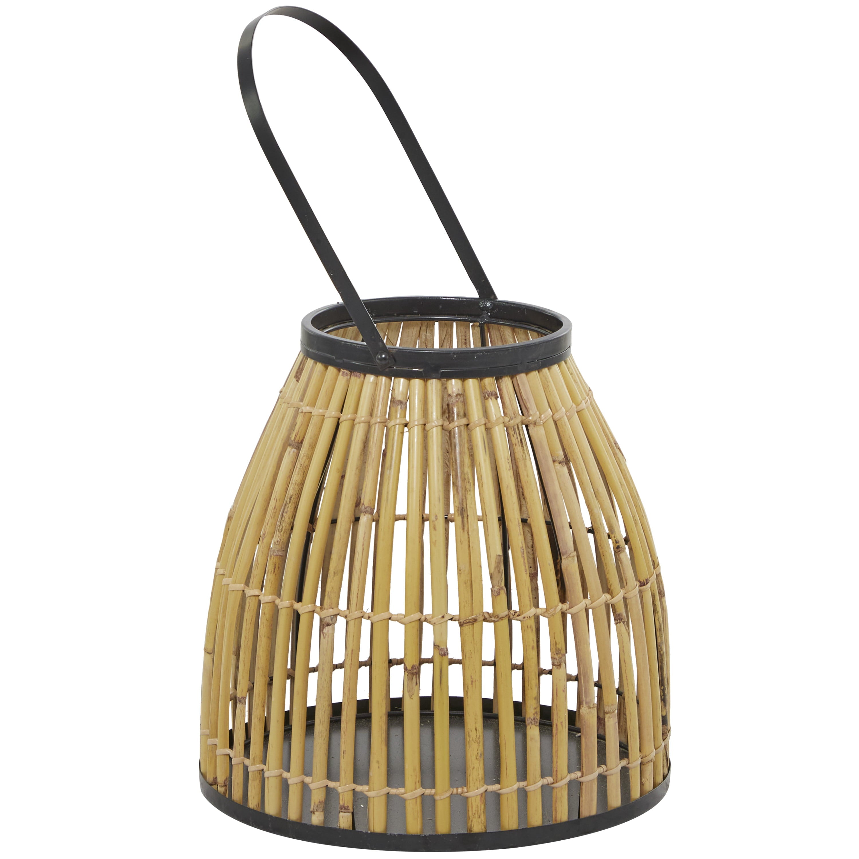 The Novogratz Brown Wicker Handmade Slatted Frame Candle Lantern with Handle