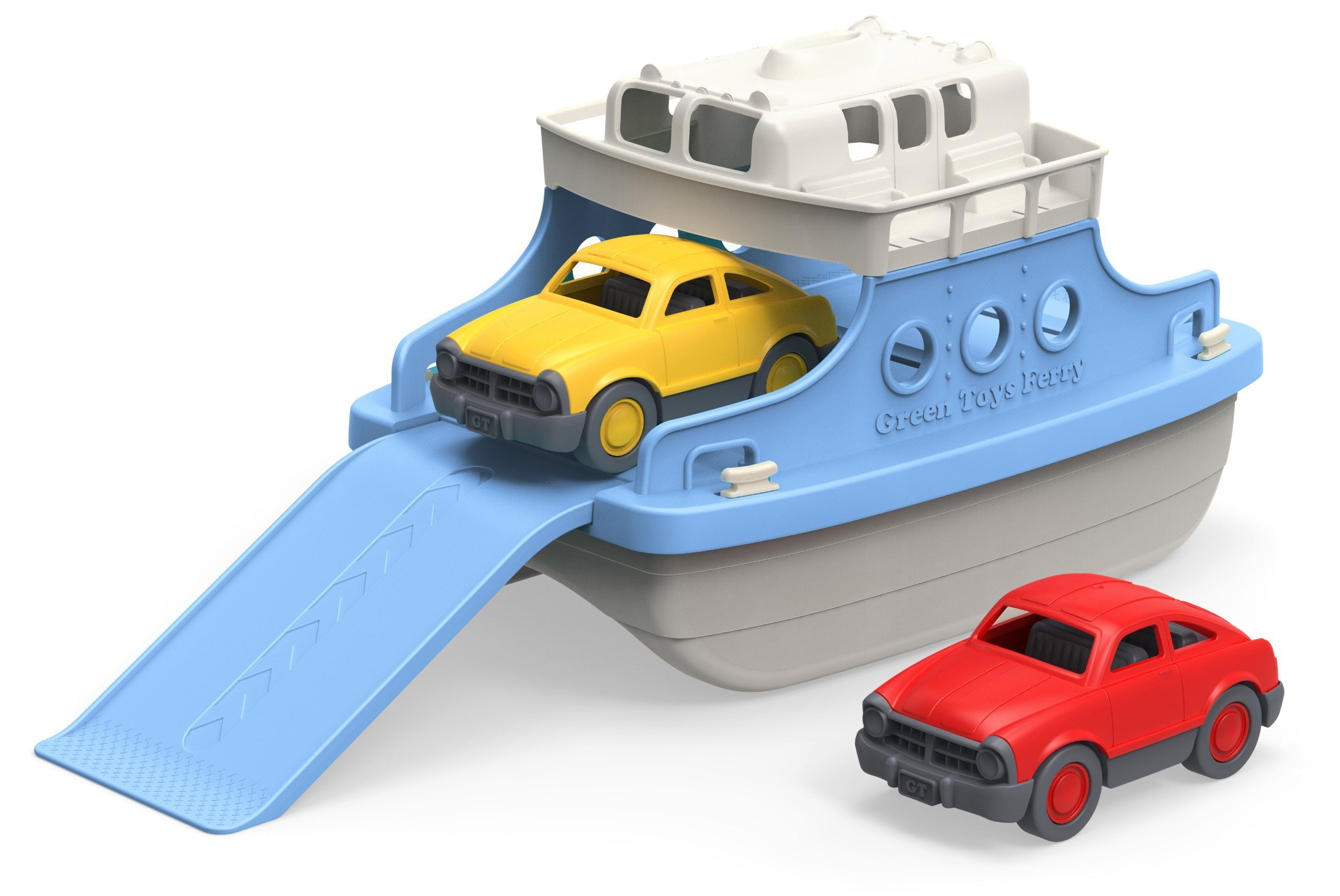 Green Toys Ferry Boat with Mini Cars Bathtub Toy， Blue/White Standard