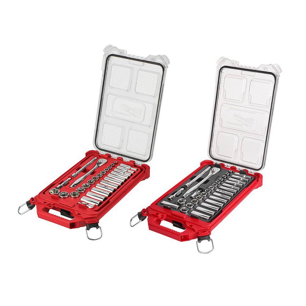 MW 38 in. Drive SAEMetric Ratchet and Socket Mechanics Tool Set with PACKOUT Case (60-Piece) 48-22-9481-48-22-9482