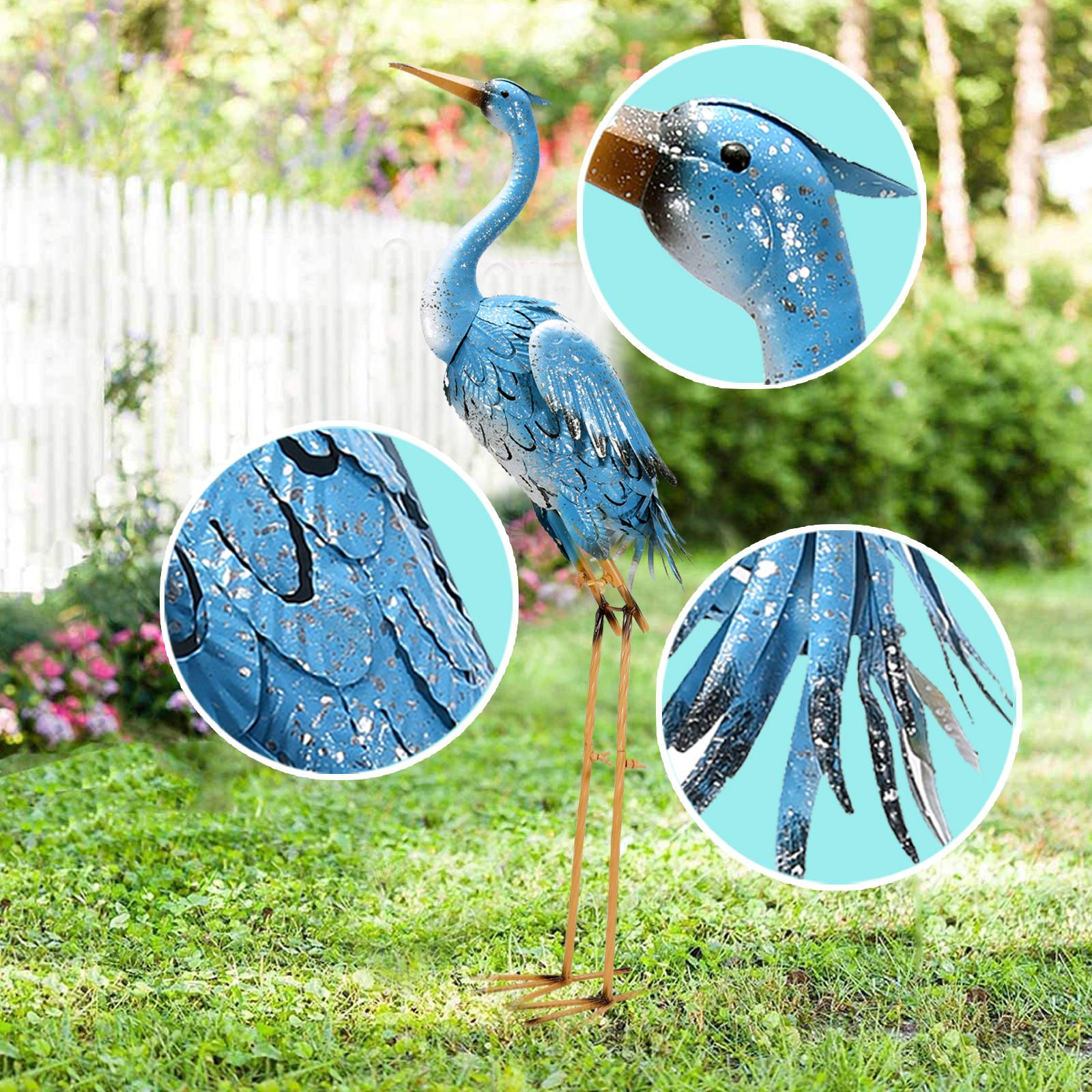 Goodeco Large Standing Blue Metal Crane Garden Statue,Heron Garden Animal Sculpture,38inch