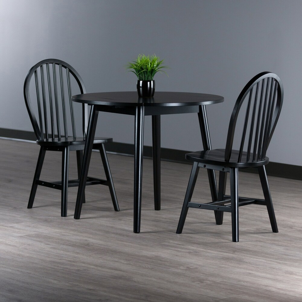 Moreno 3 Pc Drop Leaf Dining Table with Windsor Chairs  Black