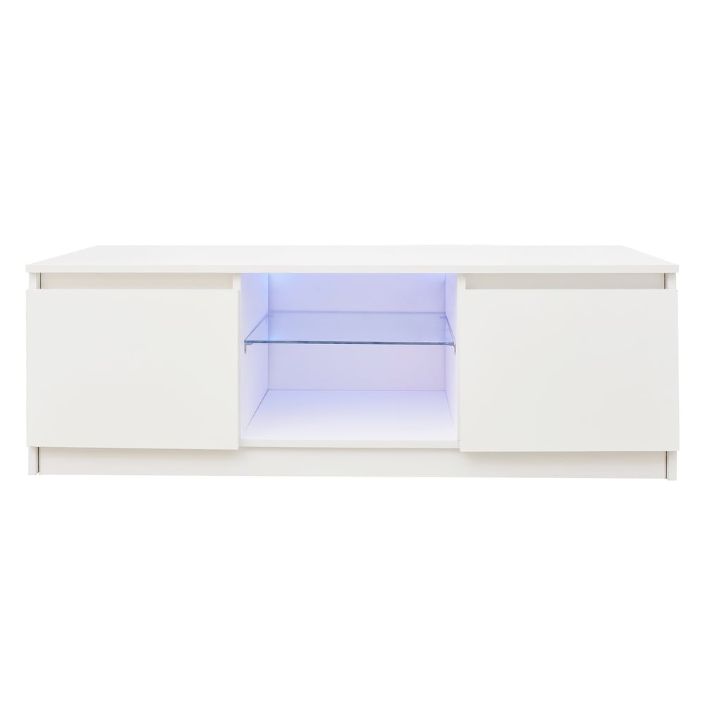 White Living Room Entertainment Center Media Console Table  Modern LED TV Cabinet TV Stand with Lights and Storage Drawers