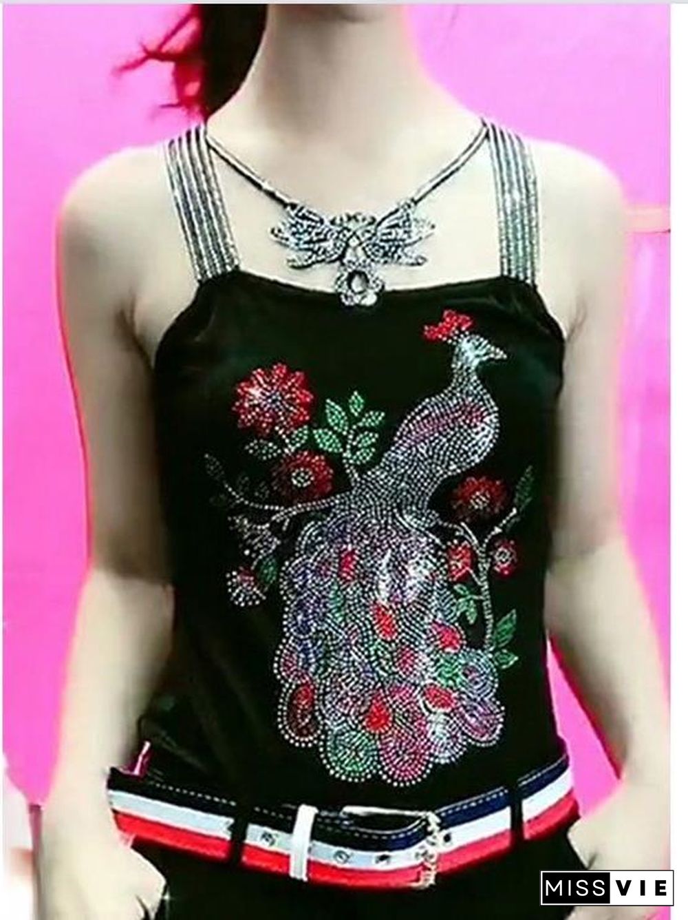 Fashion Women's Padded Gemstones Camisole Femme Lady Shiny Bling Bling Camis Women Rhainstones Butterfly Padded Tanks Tops