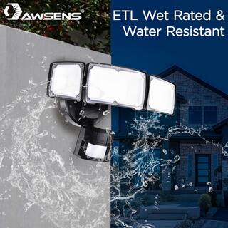 AWSENS 40-Watt 180 Black Motion Activated Outdoor Integrated LED Flood Light with 3 Heads and PIR Dusk to Dawn Sensor AW5483-BK