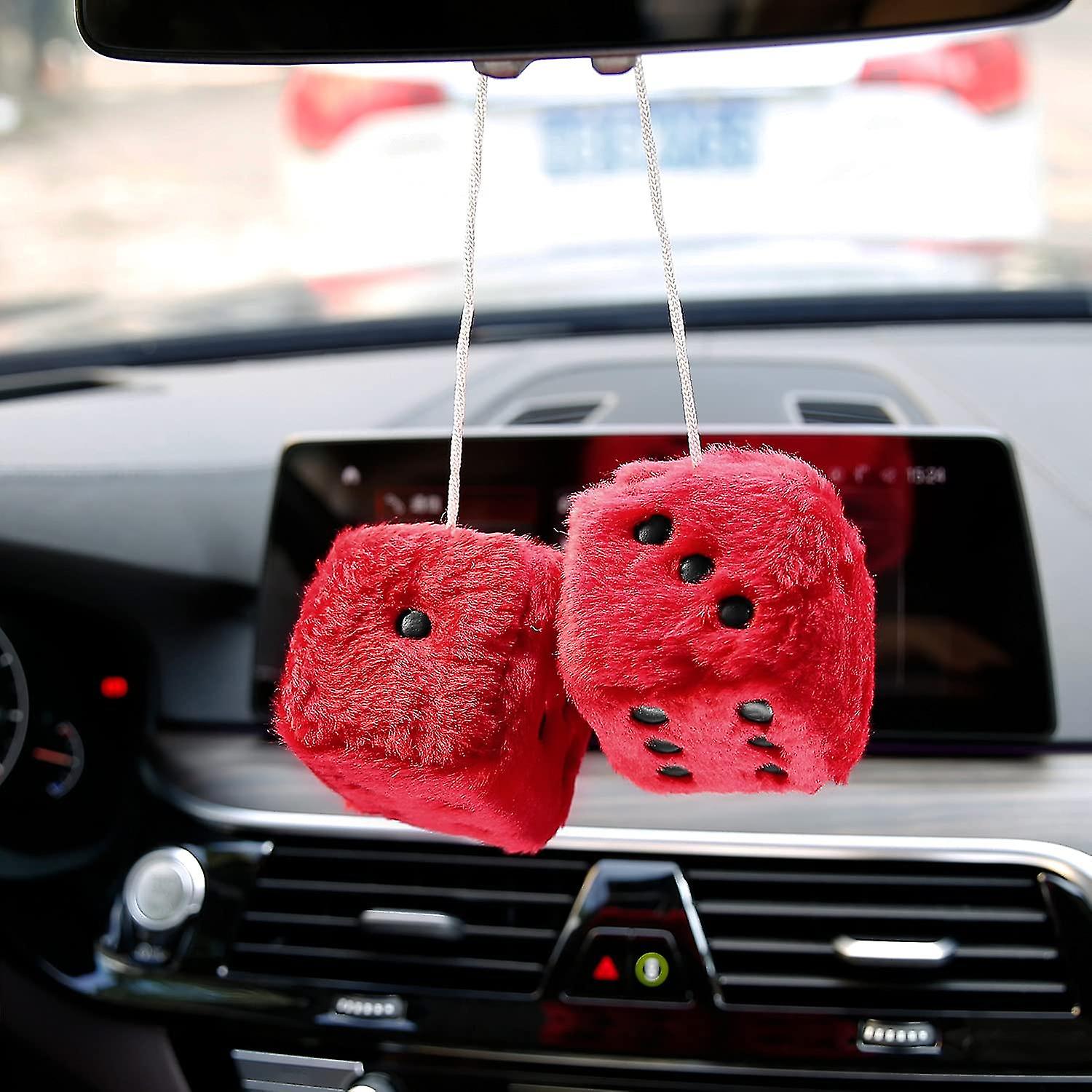 Mirror Hanging Couple Fuzzy Plush Dice For Car Decoration