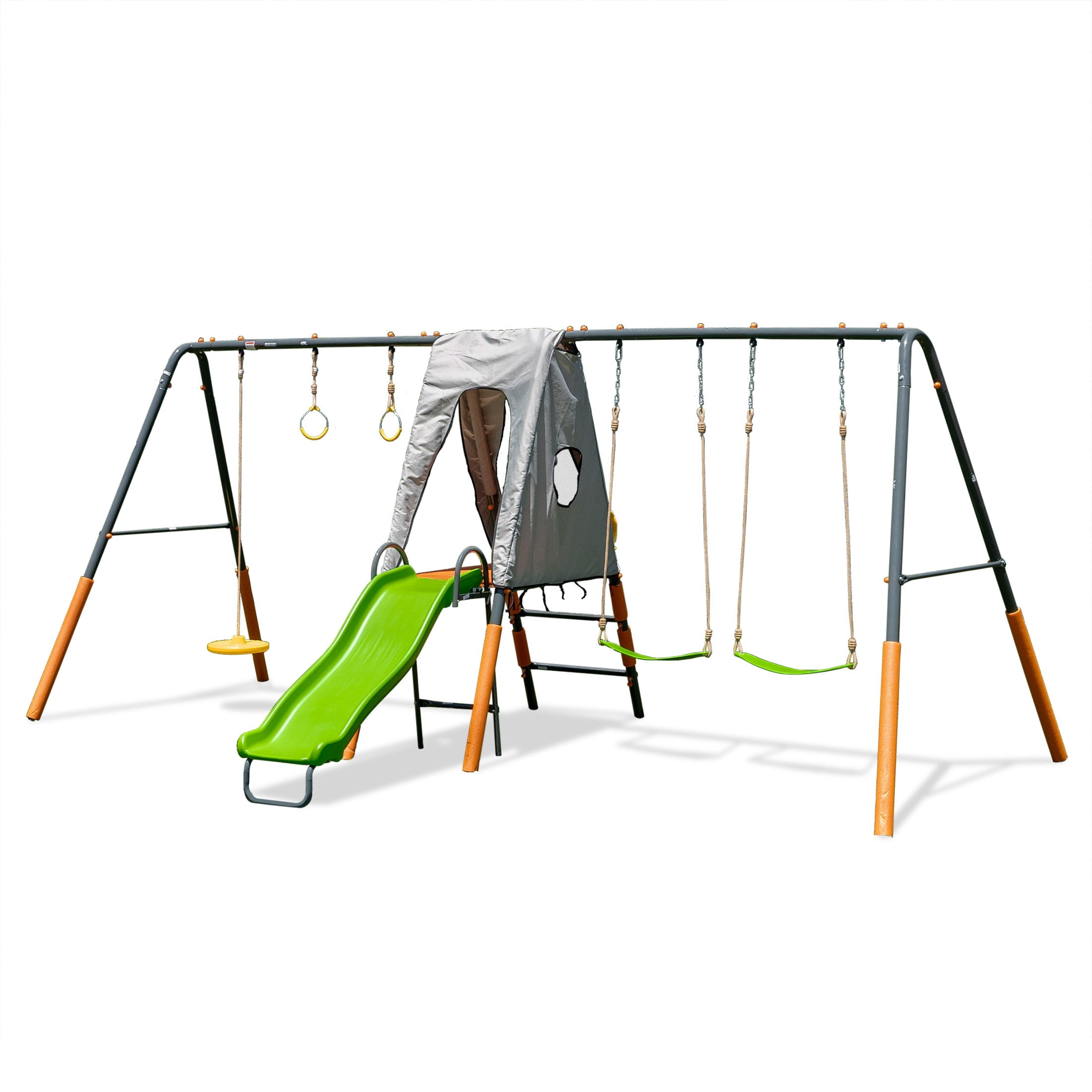 Jungle Warrior Jaguar Metal Swing Set with Standing Swing and Gymnastics Rings