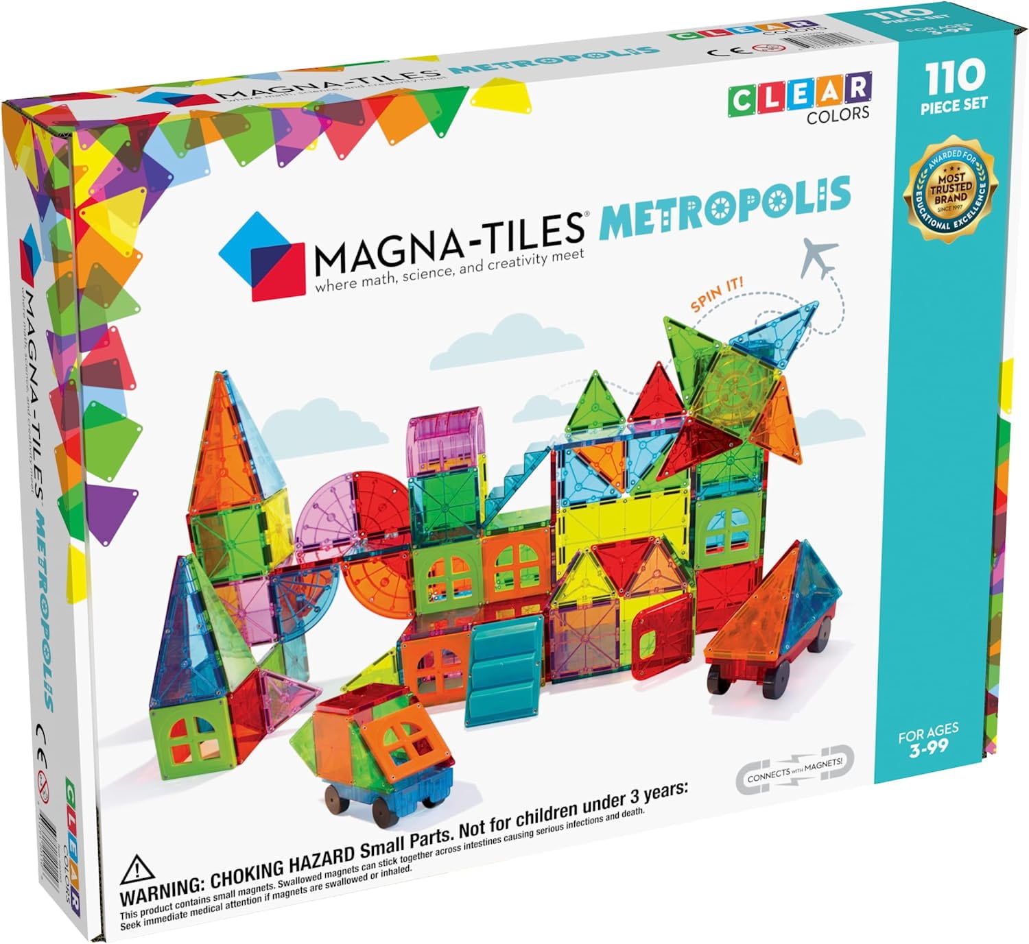 Magna-Tiles Metropolis Set， The Original Magnetic Building Tiles For Creative Open-Ended Play， Educational Toys For Children Ages 3 Years + (110 Pieces)