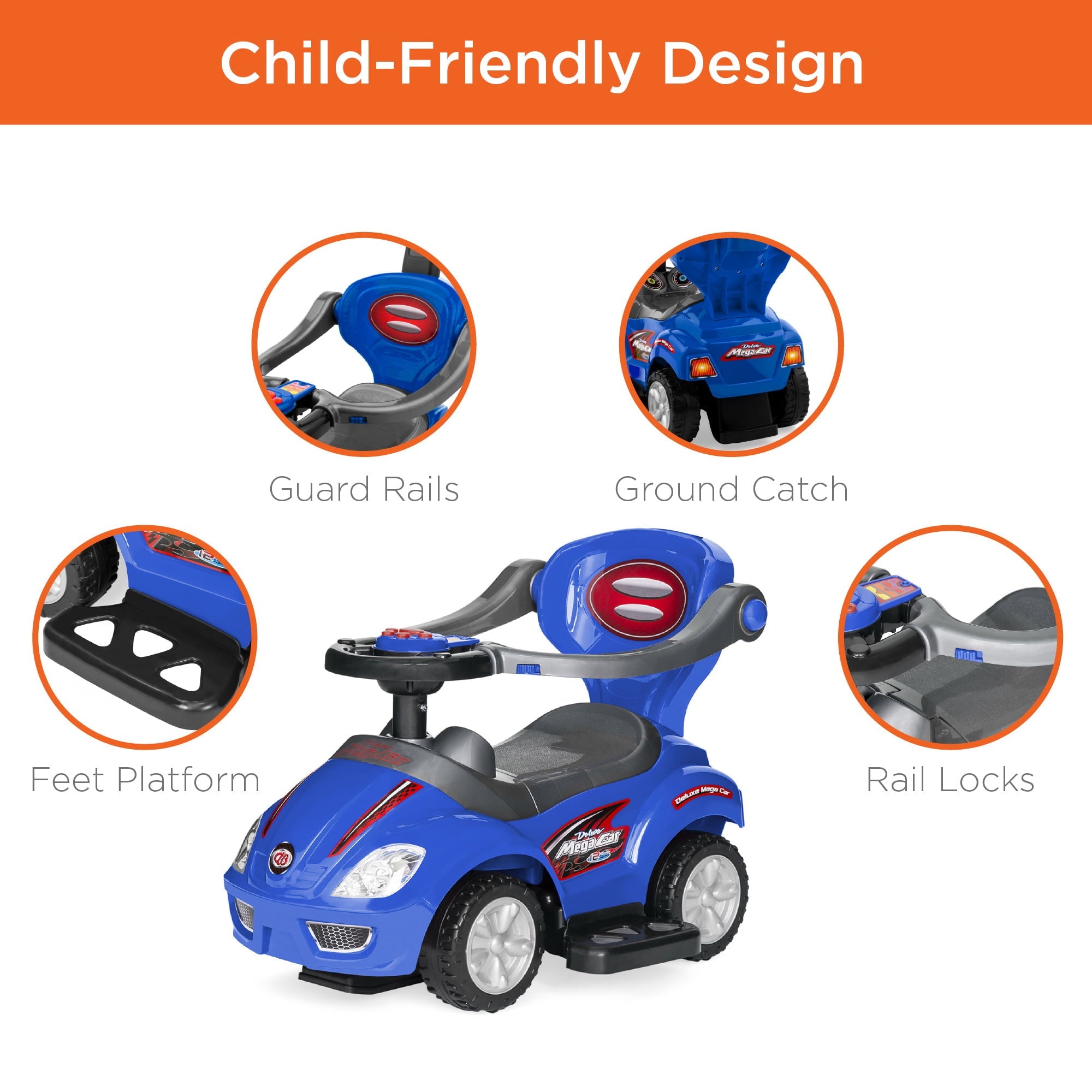 Best Choice Products 3-in-1 Kids Push and Pedal Toddler Ride On Wagon Play Toy Stroller w/ Sounds, Handle, Horn - Blue