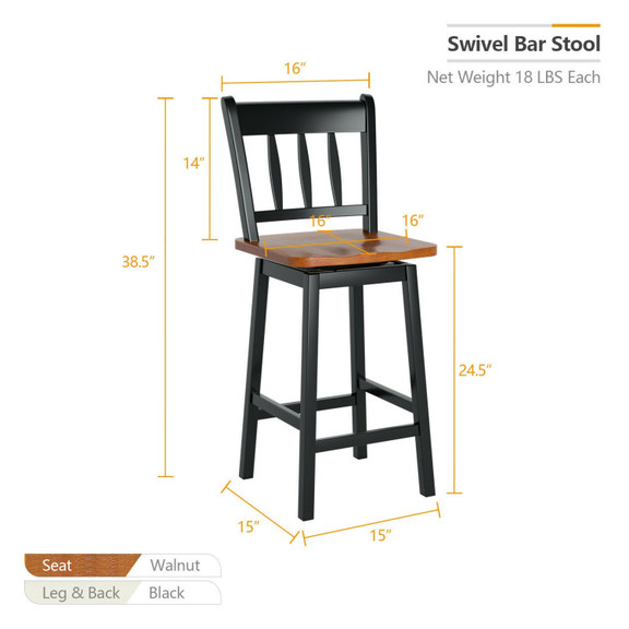 Costway 23894601 24.5 Inches Set of 2 Swivel Bar S...