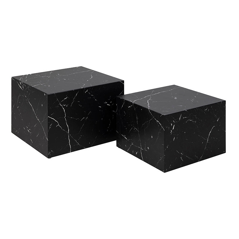 DICE Nest of 2 Square Coffee Tables - Black Marble Effect