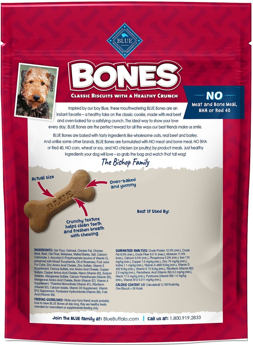 Blue Buffalo Bones Classic Biscuits Beef Dog Treats， 16-oz bag， Medium