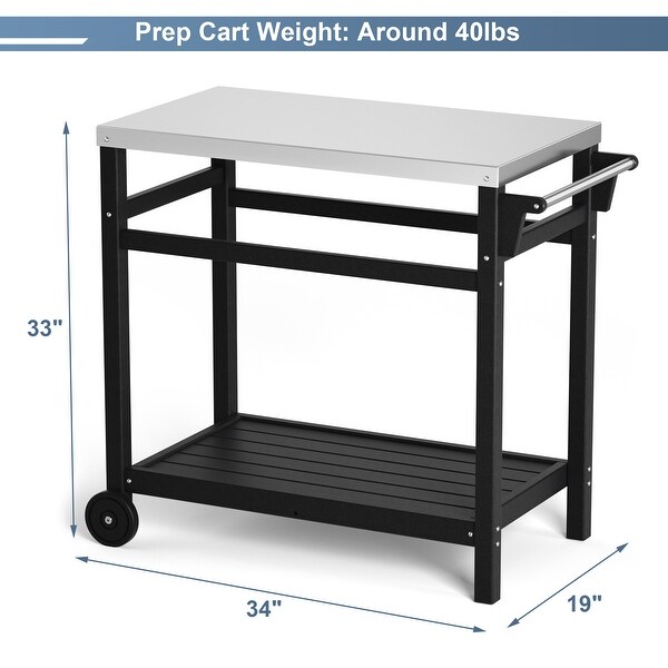 Outdoor Prep Cart Dining Table for Pizza Oven，Patio Grilling Backyard BBQ Grill