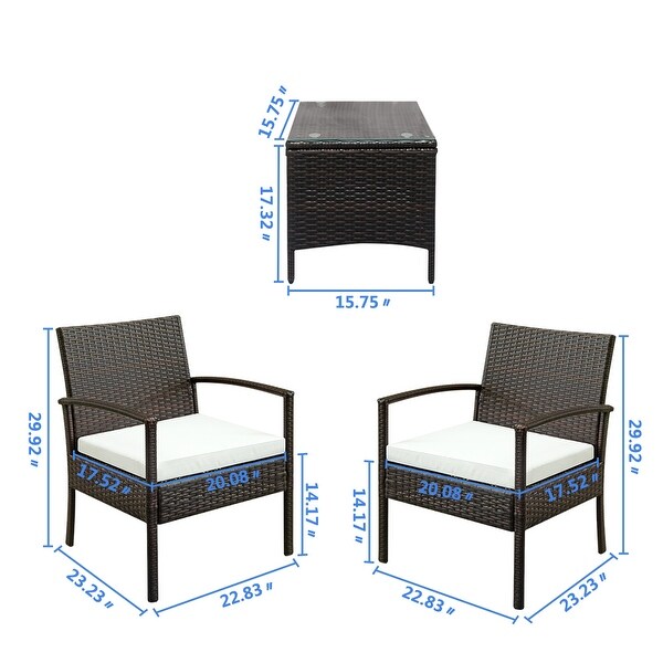 Outdoor 3Piece All Weather Wicker Conversation Set with Cushions