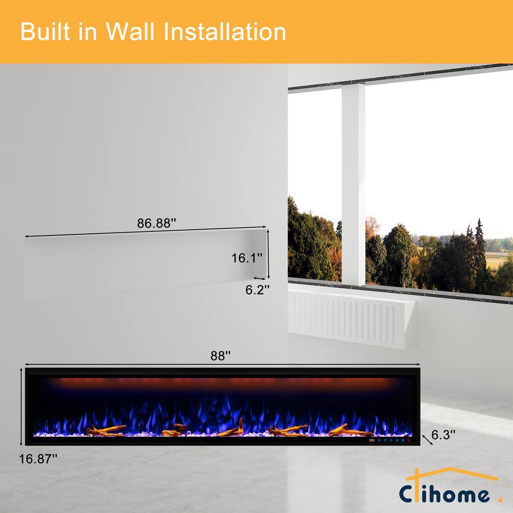 Clihome 84 in. W Wall-MountedInserted Electric Fireplace in Black CL-BI88Z