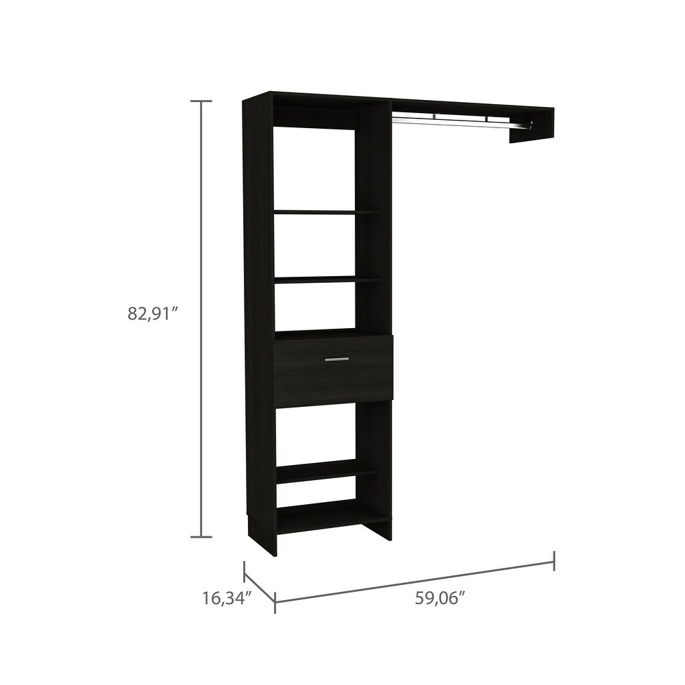 FM Furniture Hybrid 150 Closet System with 5 Open Shelves  1 Drawer  and Metal Rod