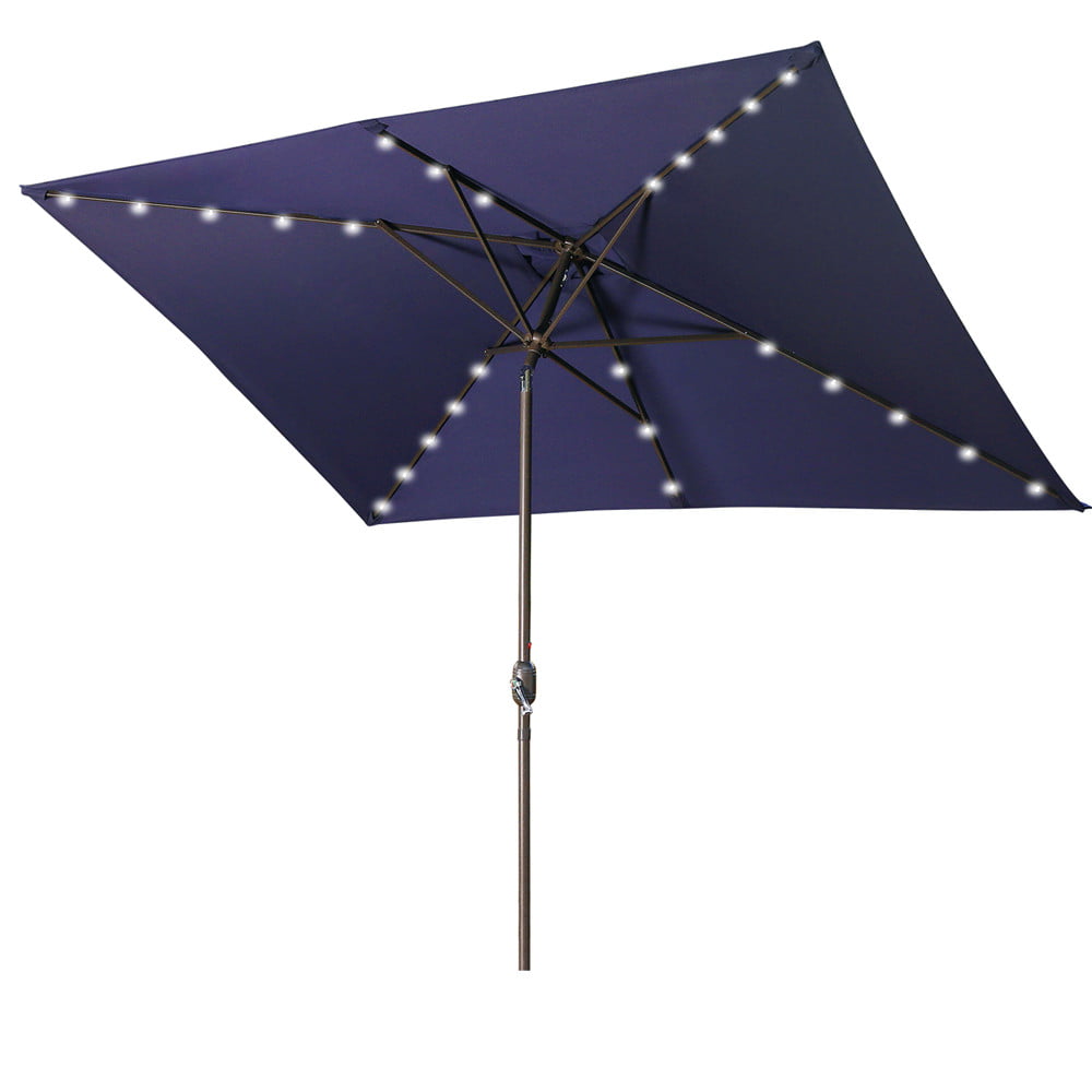 6.5×10 ft Outdoor Patio LED Umbrella Solar Powered Aluminum Pole with Push Button ,Navy Blue