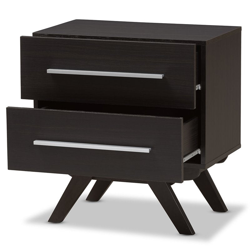 Home Square Mid Century 2 Drawer Wood Nightstand Set in Dark Brown (Set of 2)