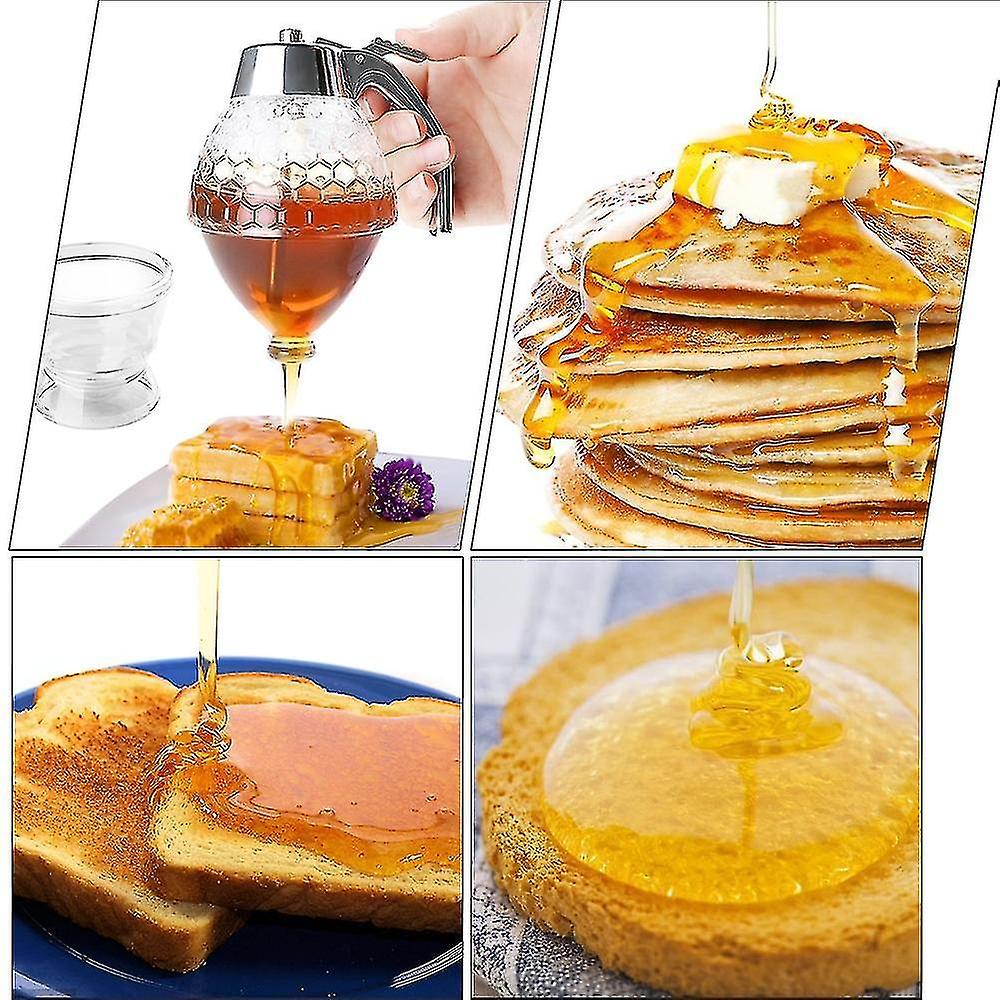 Glass Syrup Dispenser For Pancakes， Juice Syrup Cup Honey Jar， No Drip Honey Dispenser Kitchen Acces